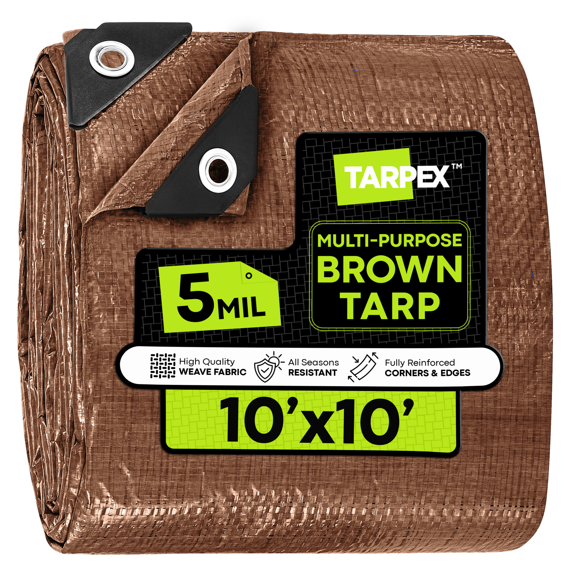 Tarpex 10' x 10' Brown Polyethylene Tarp – 5 Mil Thick, Weather-Resistant, Multipurpose Cover